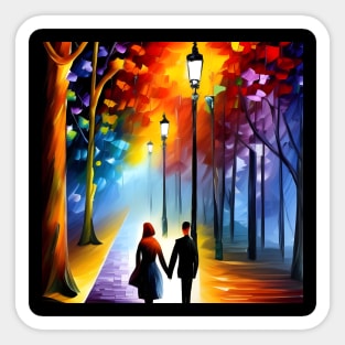 Couple Nighttime Walk Sticker